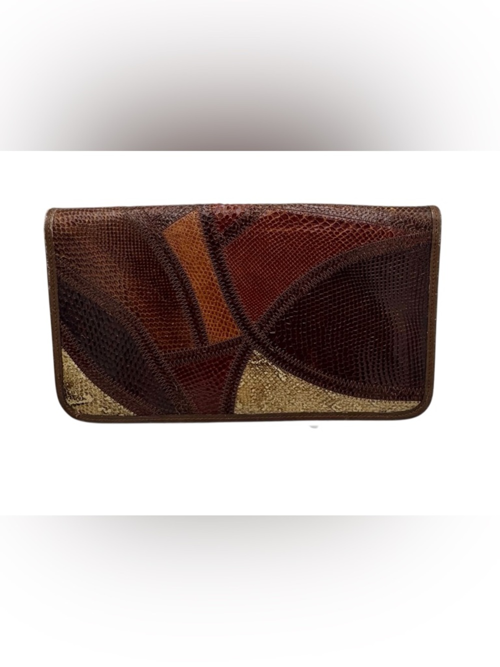 Vintage Clutch Lizard Patchwork Leather with Detachable Snap Strap